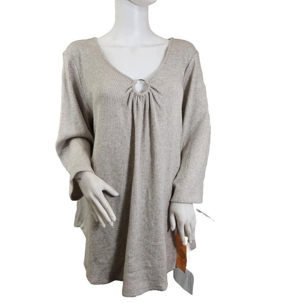 Ruby Rd Womens Size 1 X Winter Luxe Cream Latte Metallic Top - Tunic Plus --22
